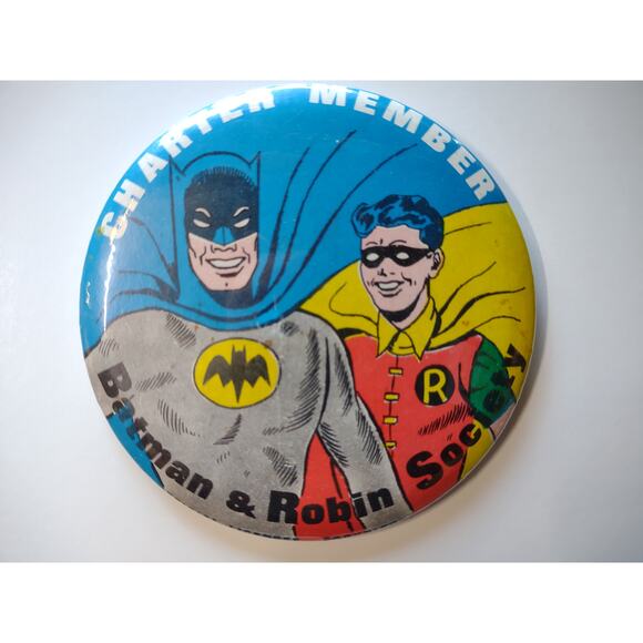 Batman & Robin Pinback Button Badge 66 Vintage Charter Member Society 1966 Bat - Picture 3 of 4